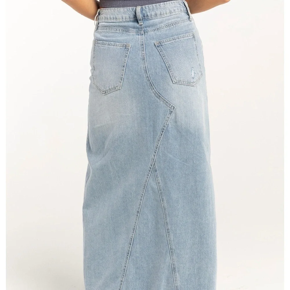 NWT RSQ Low‎ Rise Denim Maxi Skirt Size 27 Medium Wash